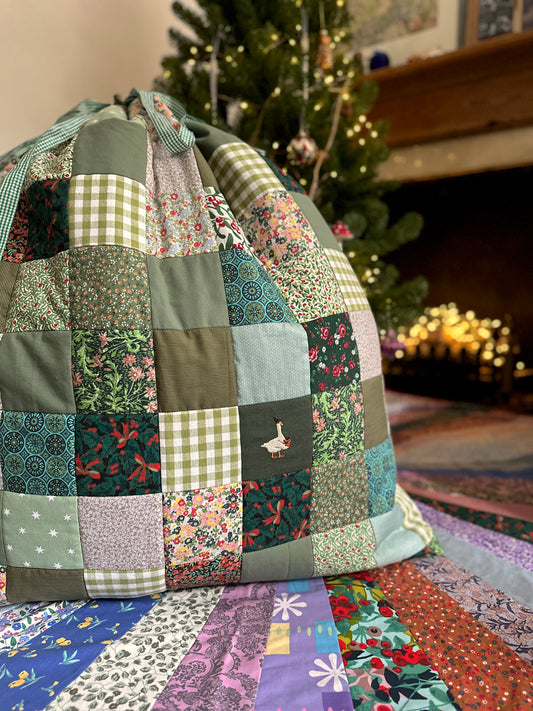 Heirloom Patchwork Christmas Sack Pine Tree Green