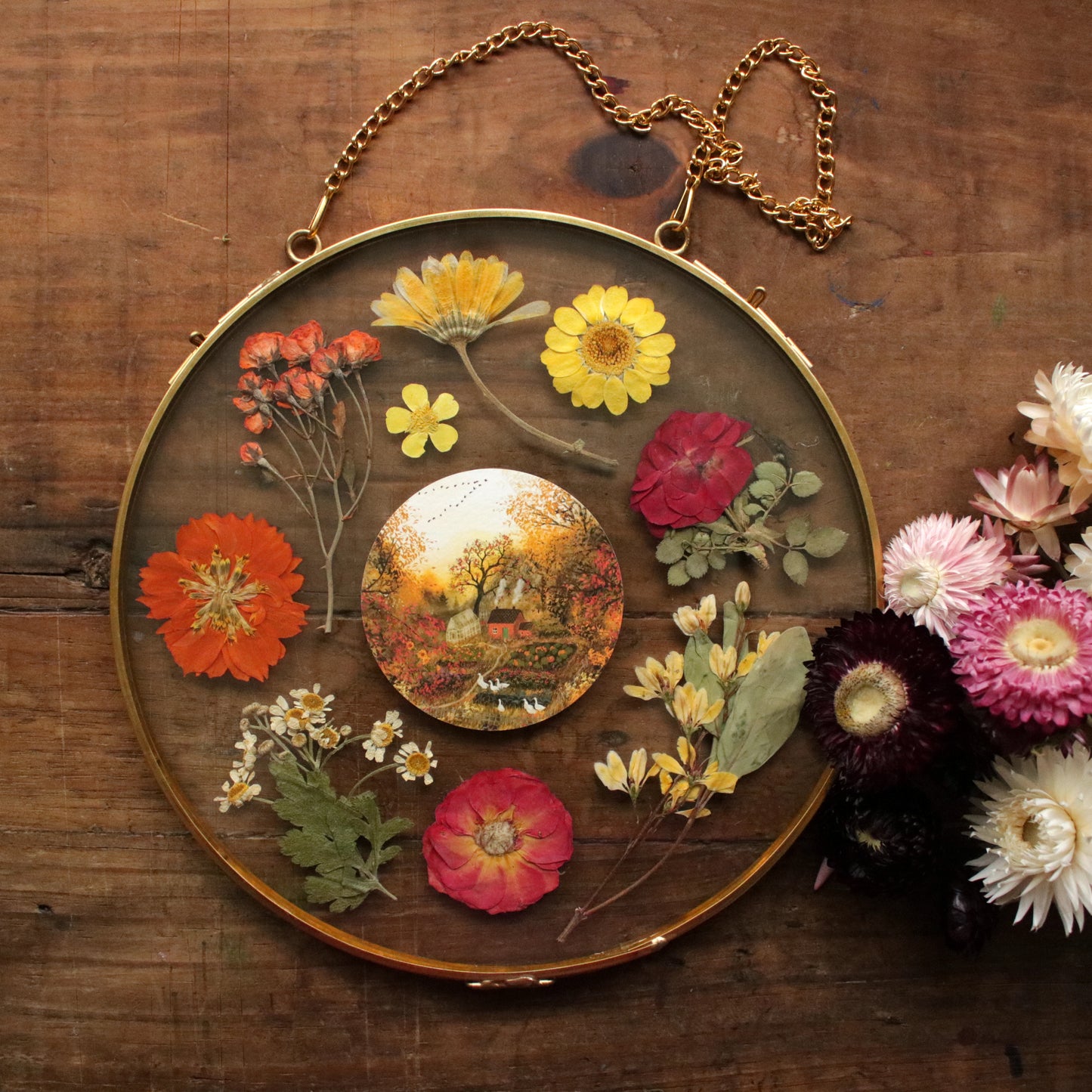 Seconds Pressed flower frame with Autumn's Embrace art print