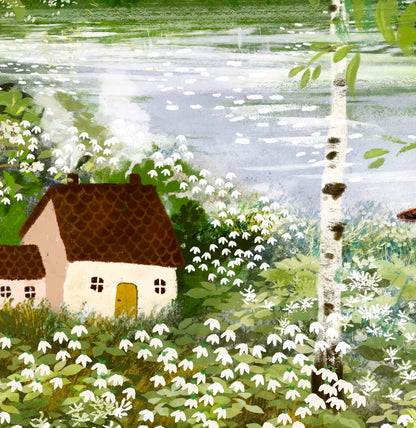 Giclee Fine Art Print "Birch Trees and Spring Flowers"