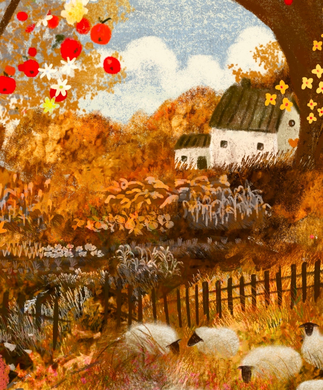 Giclee Fine Art Print "Apple Tree and Sheep"