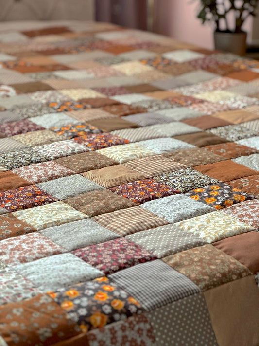 Heirloom Patchwork Blanket with an Embroidery "Autumn Days"