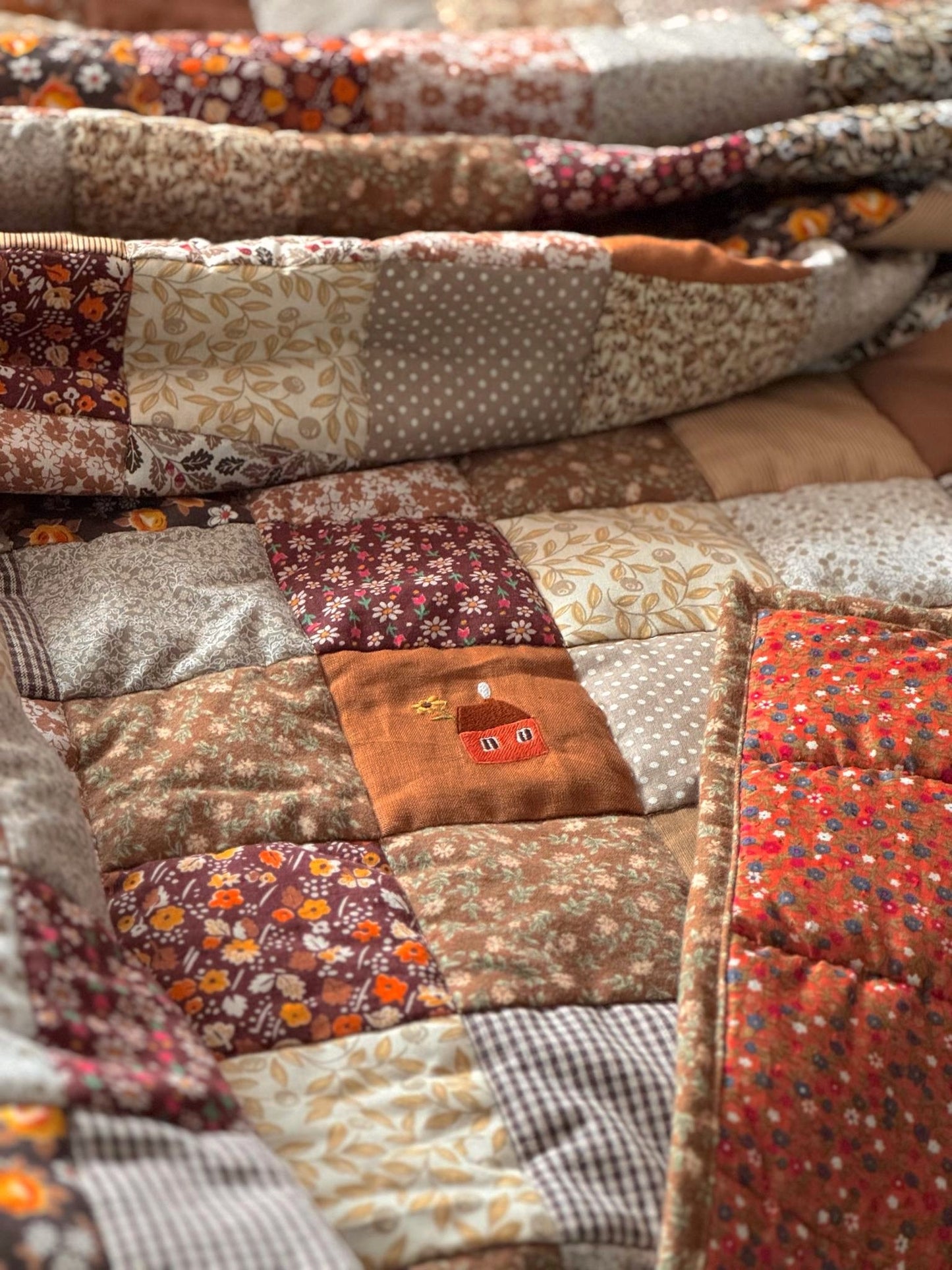 Heirloom Patchwork Blanket with an Embroidery "Autumn Days"