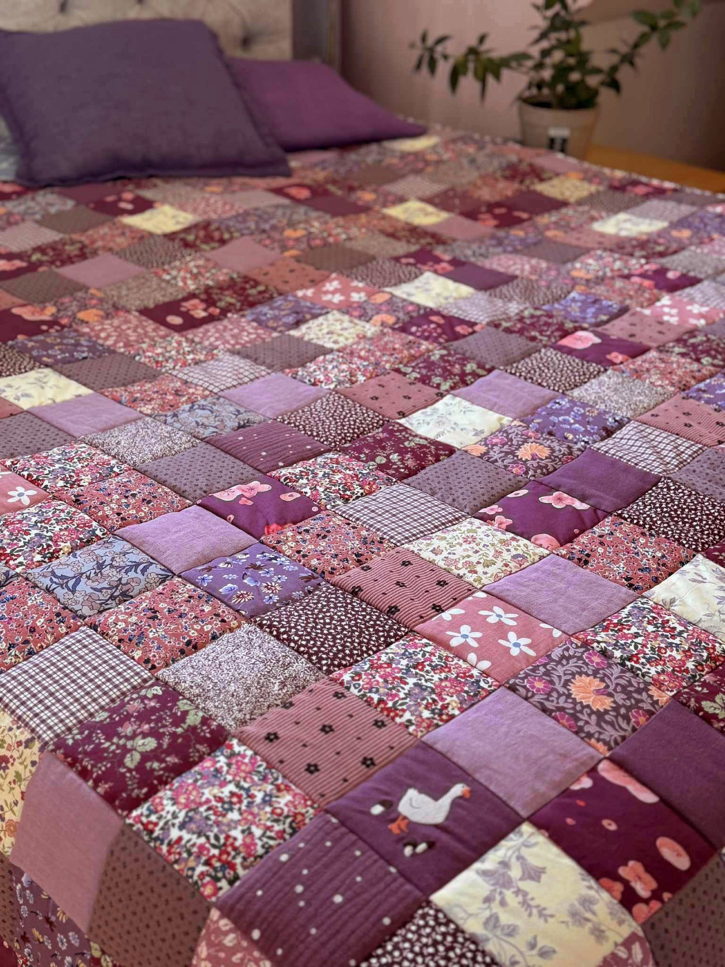 Heirloom Patchwork Blanket with an Embroidery "November Garden"