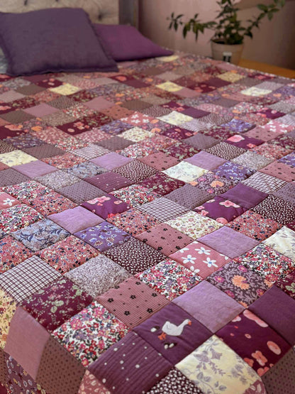 Heirloom Patchwork Blanket with an Embroidery "November Garden"