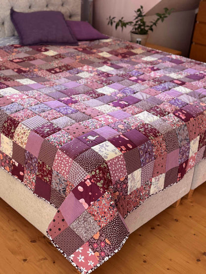 Heirloom Patchwork Blanket with an Embroidery "November Garden"