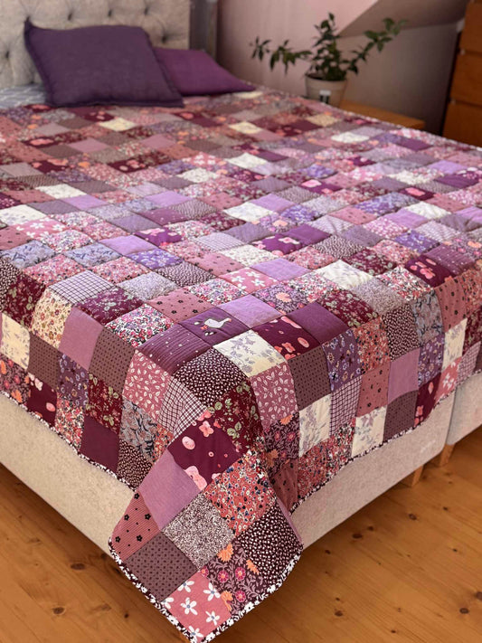 Heirloom Patchwork Blanket with an Embroidery "November Garden"