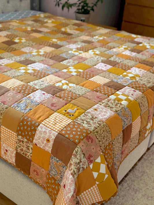 Heirloom Patchwork Blanket with an Embroidery "Marigold"