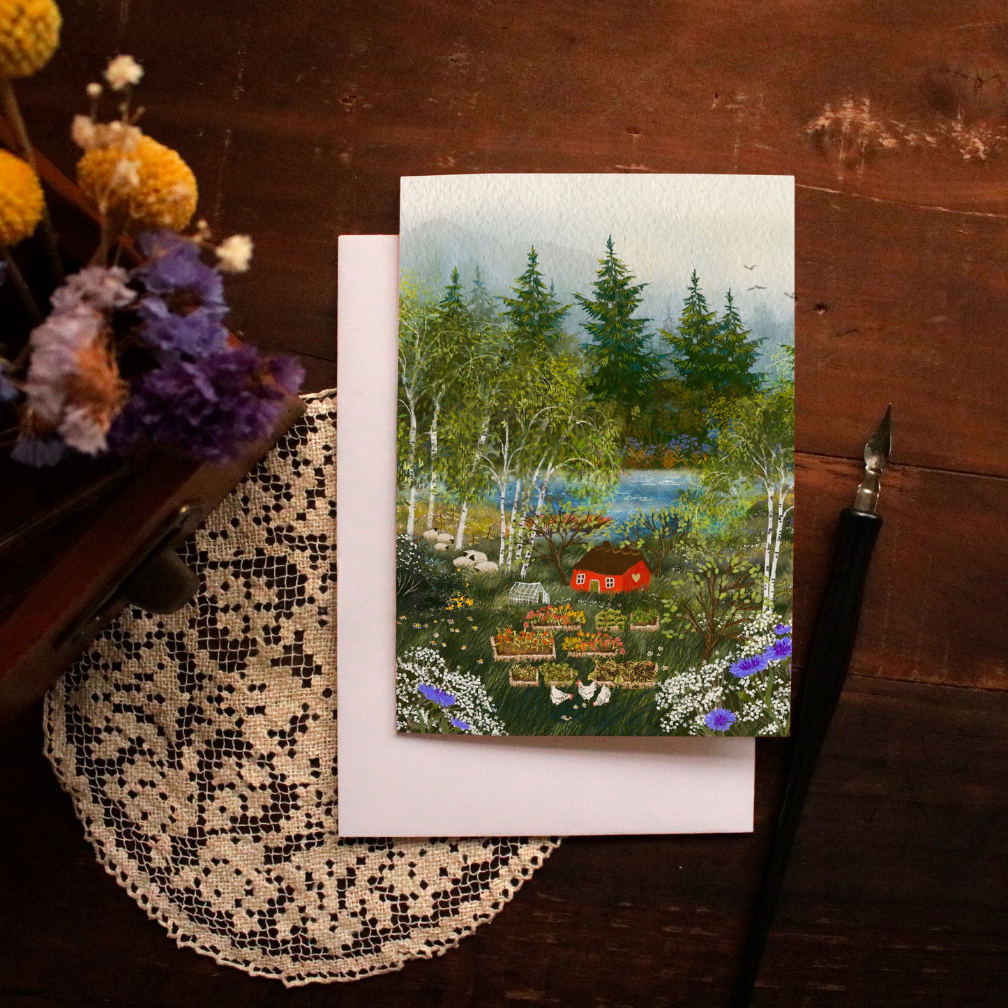 Greeting Card set of 2 "Red Cottages"