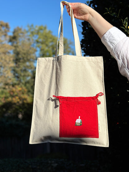 Essential Cotton Tote Bag with a Pocket Green House