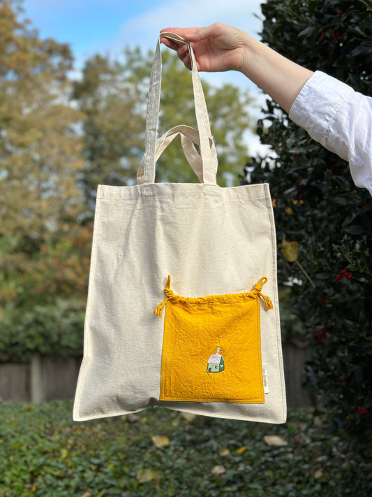 Essential Cotton Tote Bag with a Pocket Green House