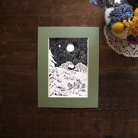 Original Ink Drawing "Snowy Serenity"