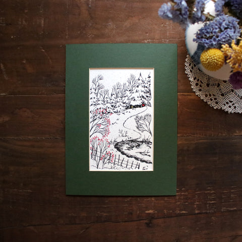Original Ink Drawing "Silver Snowfall"