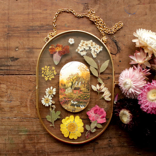Pressed flower frame with Autumn's Embrace art print