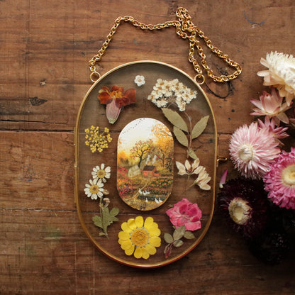 Pressed flower frame with Autumn's Embrace art print