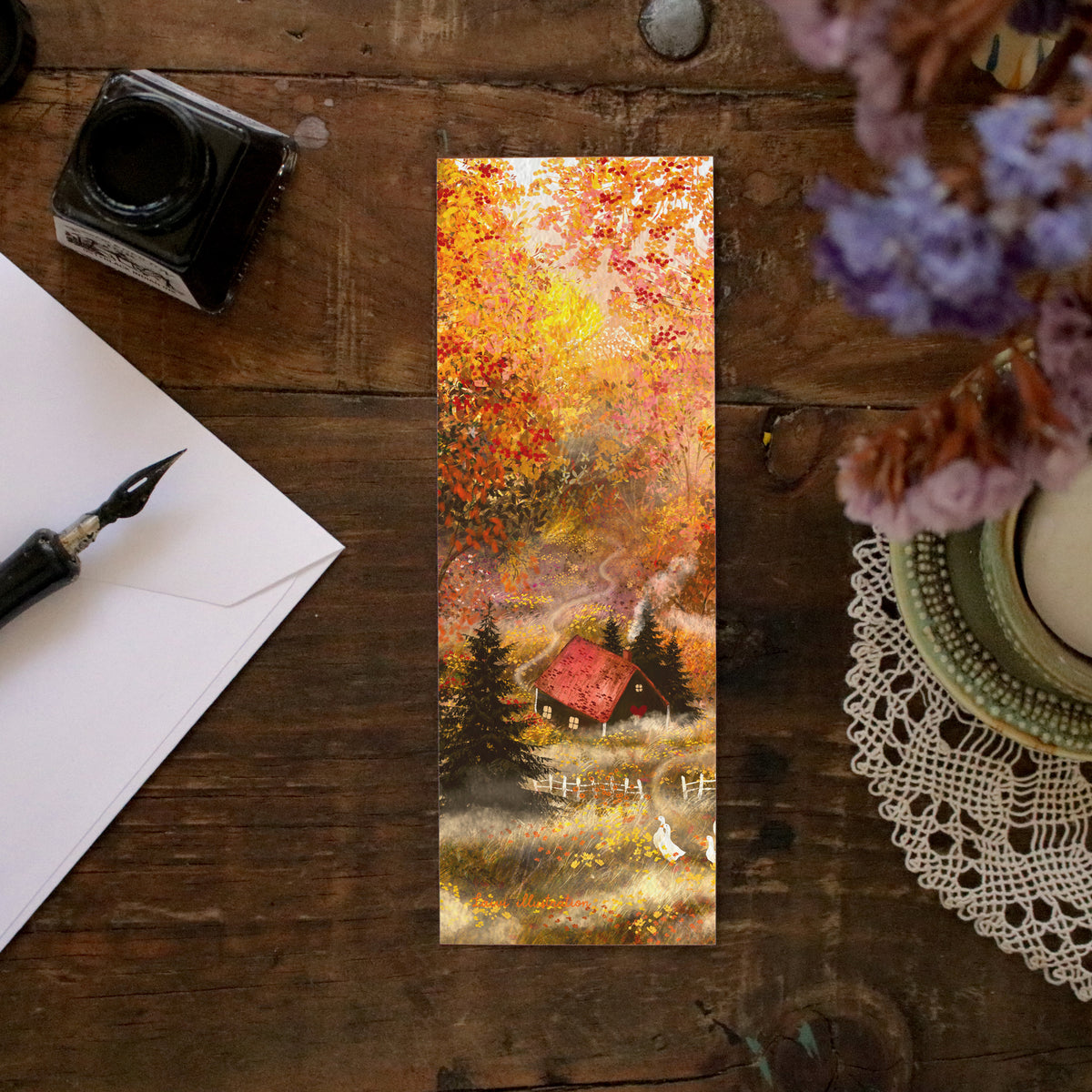 Set of 3 bookmarks "Autumn and Geese"