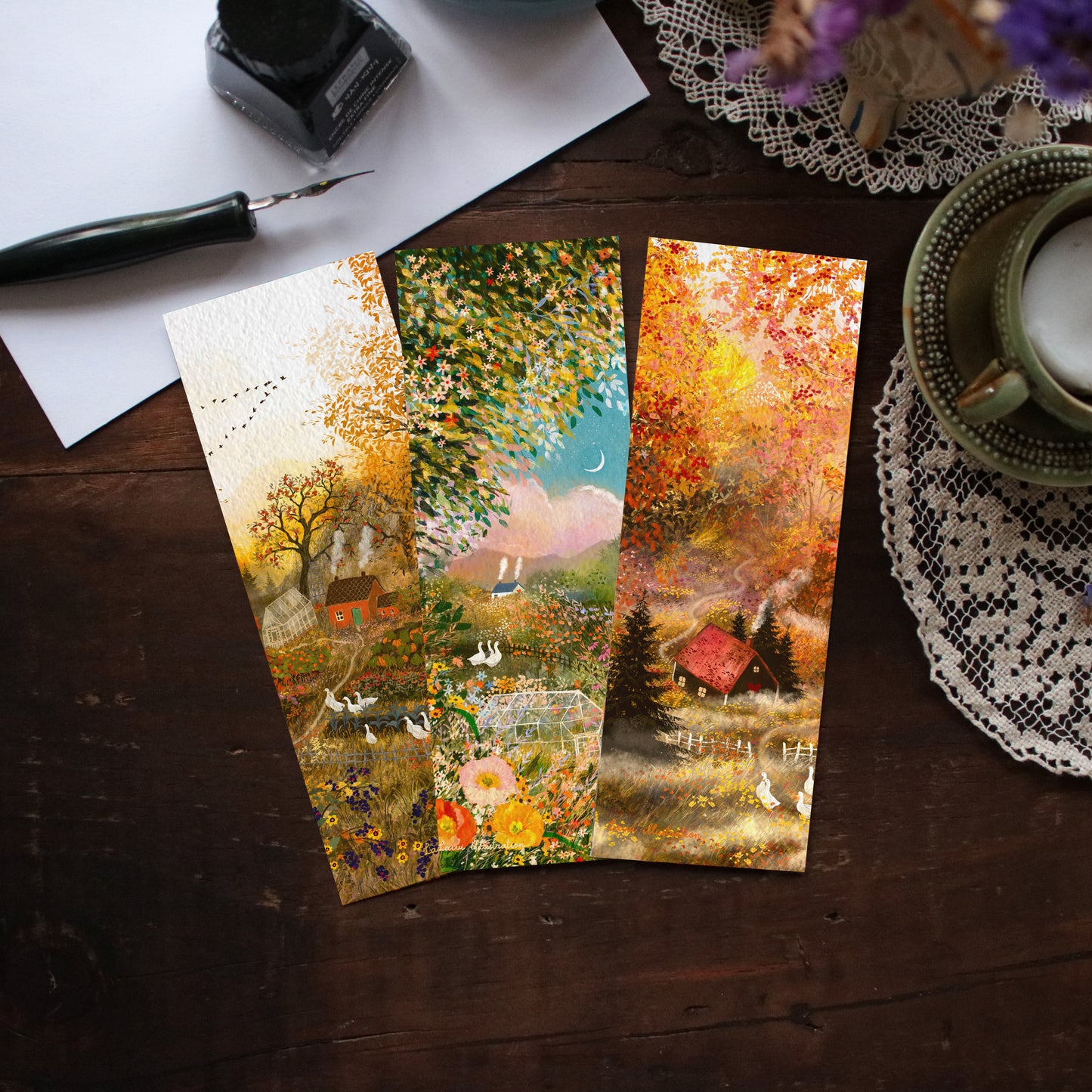 Set of 3 bookmarks "Autumn and Geese"