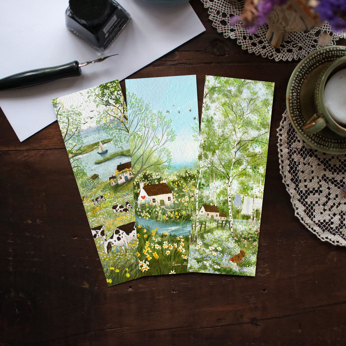 Set of 3 bookmarks "Spring in the Garden"