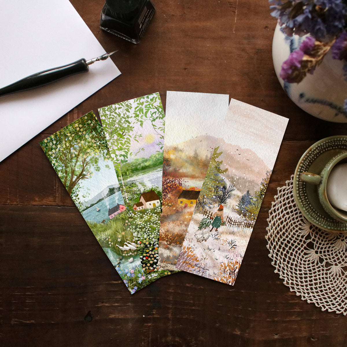Set of 4 bookmarks "Lovely Geese"