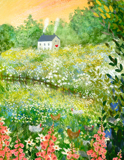 Giclee Fine Art Print "Foxglove and Chickens"