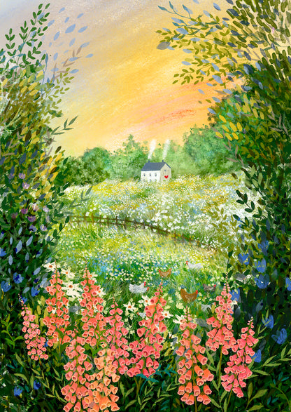 Giclee Fine Art Print "Foxglove and Chickens"