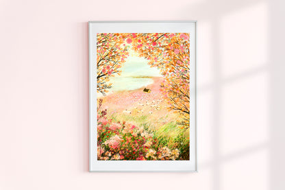 Giclee Fine Art Print "Cottage and Pink Fields"