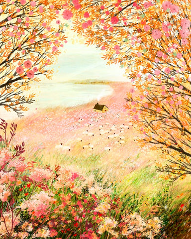 Giclee Fine Art Print "Cottage and Pink Fields"