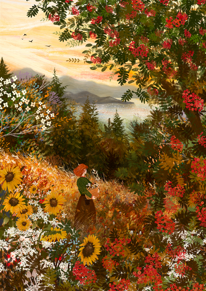 Giclee Fine Art Print  "Autumn Views and Foraging"