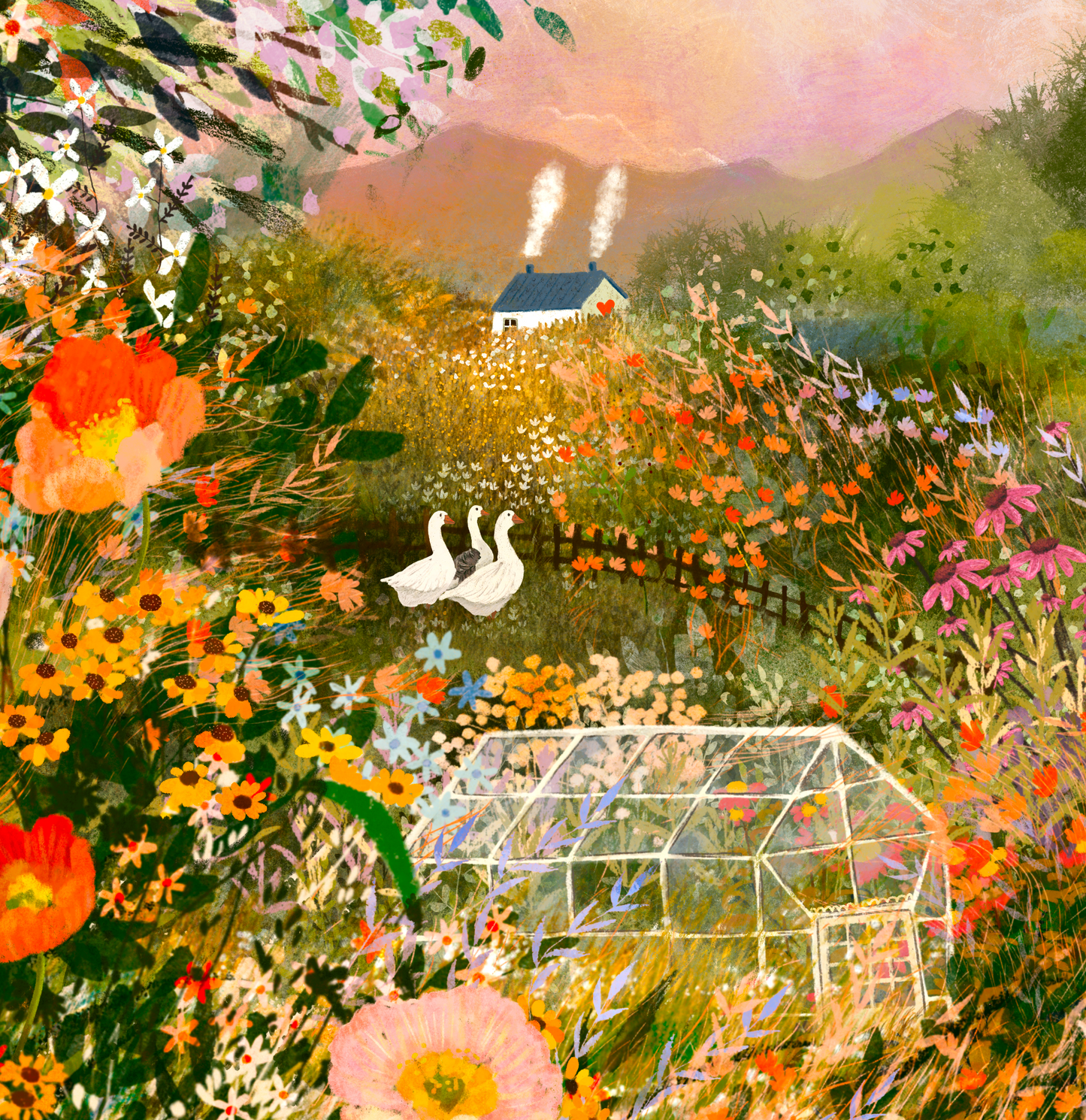 Giclee Fine Art Print "Friendly Geese and Anemones"