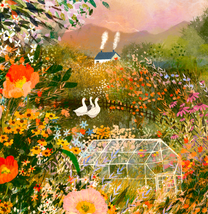 Giclee Fine Art Print "Friendly Geese and Anemones"