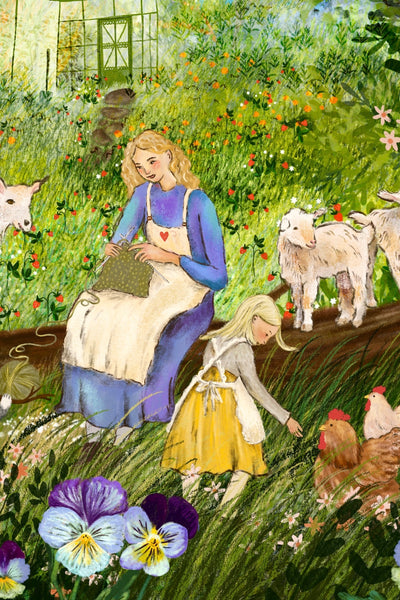 Giclee Fine Art Print "Goats and Pansies"